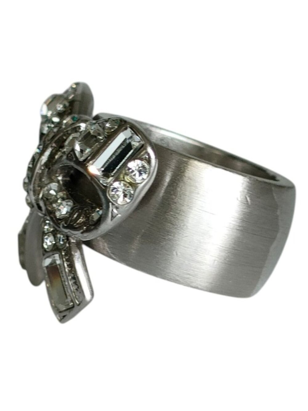 Chanel Rhinestone Ribbon Motif Ring To Silver - Picture 2 of 9